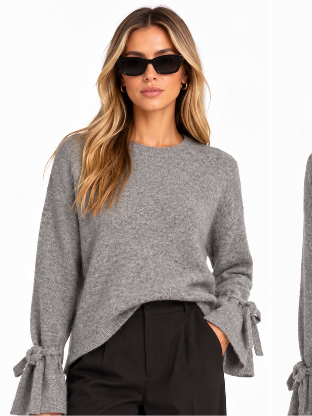 Aritzia The Group Babaton Grey Wool Blend Tie Cuff Oversized Sweater Size 2